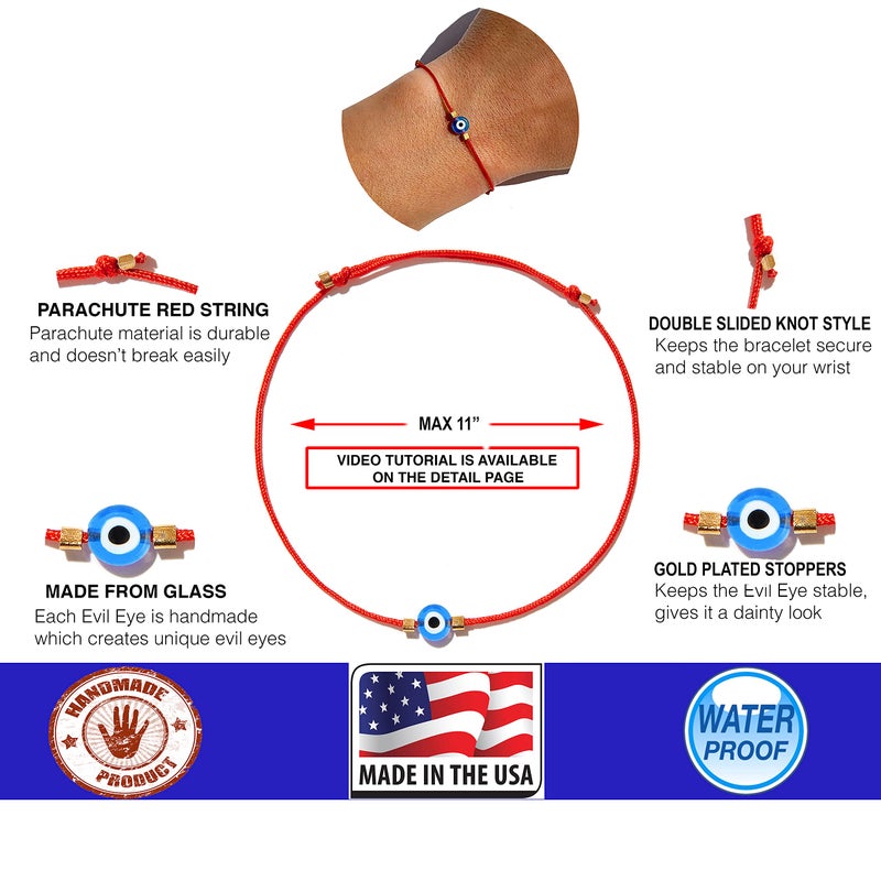 NAZ COLLECTION Evil Eye Bracelet Red String Kabbalah Protection Handmade Adjustable Bracelet For Women Men, ADULT Bracelets (Light Blue) - Image 2